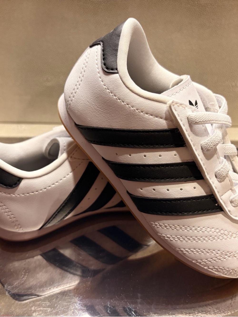 Adidas  Taekwondo White Leather Sneakers with Black Stripes 9C
